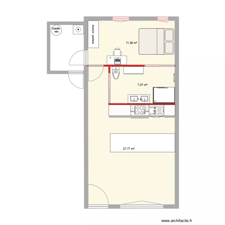 Studio Haute Savoie Projet. Plan de 3 Pièces et 46 m² Studio Haute Savoie Projet. Plan de 3 Pièces et 46 m²