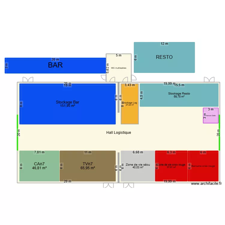 Plan Hall log IAR. Plan de 13  et 1447 m²