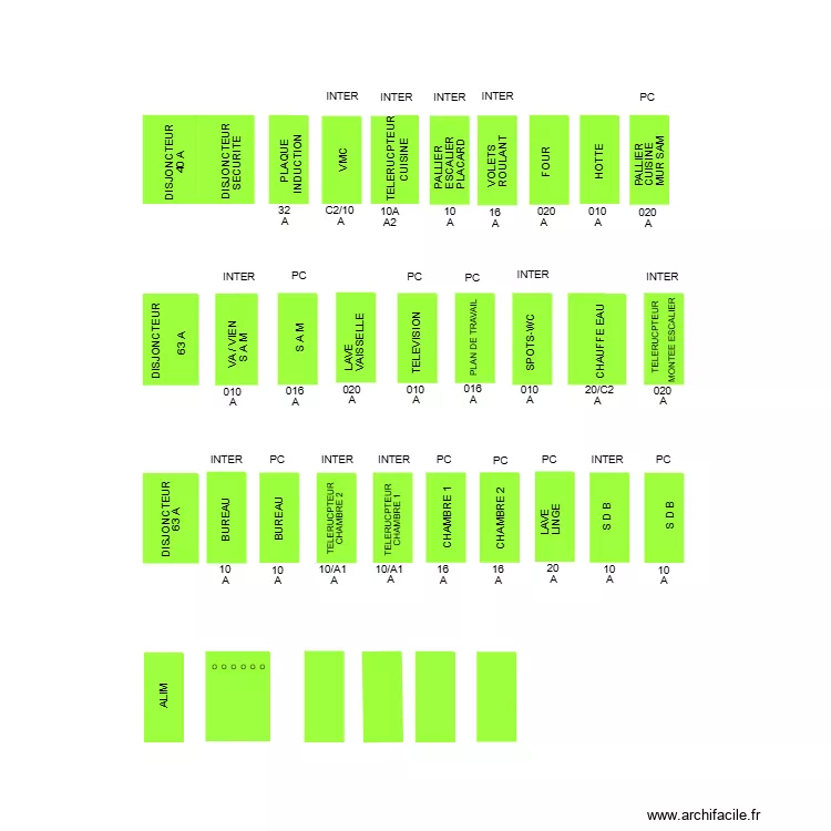 Sch&eacute;maTableau &eacute;lectrique 1er &eacute;tage Pontfa. Plan de 