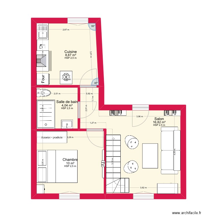 RDC 2. Plan de 4 pièces et 40 m2