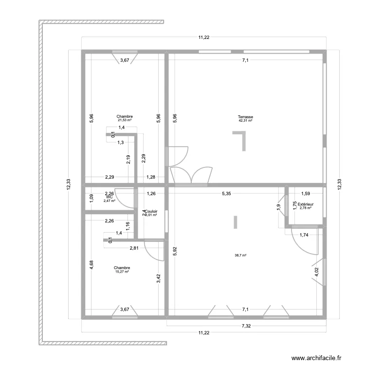 bas. Plan de 7  et 126 m²