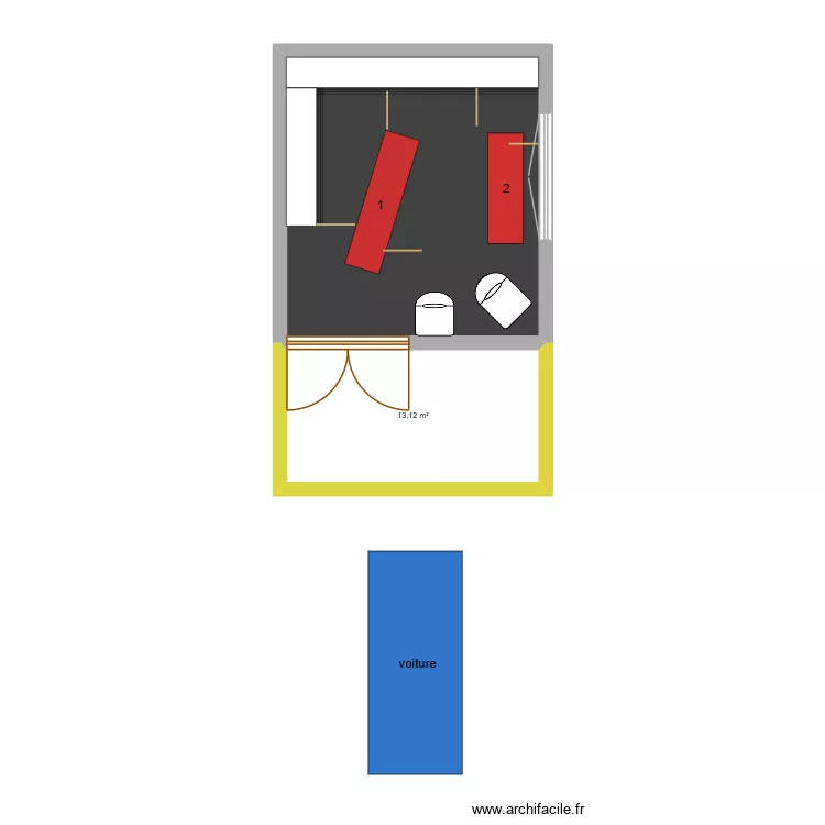 garage. Plan de 2  et 41 m²
