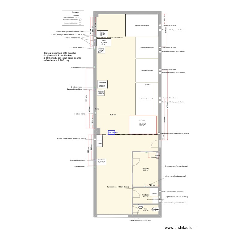 Montreuil 120m2 - dimensions prises + sortie eau. Plan de 5 pièces et 118 m2