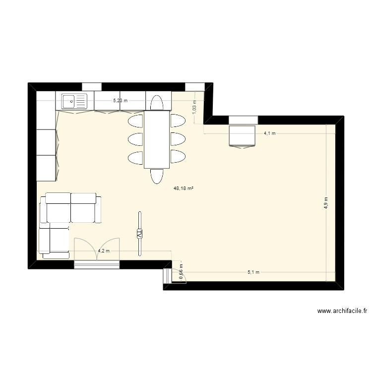 estr. Plan de 1 pièce et 48 m2
