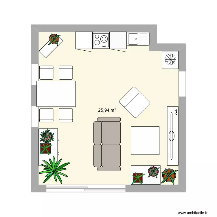 test 1. Plan de 1 Pièce et 26 m²