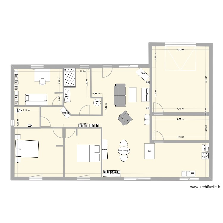 Maison V1. Plan de 3 pièces et 200 m2