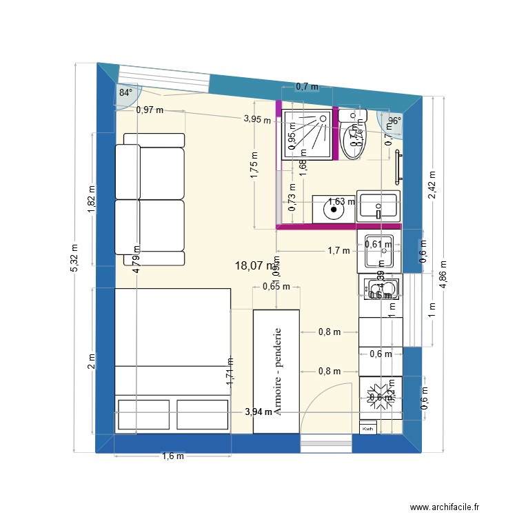 Legendre2. Plan de 1 pièce et 18 m2