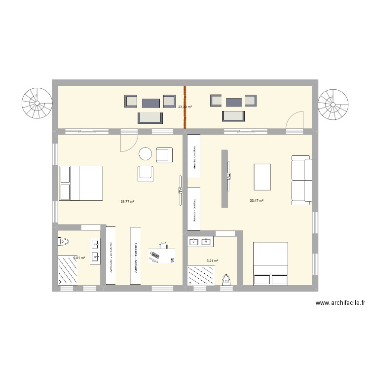 etage. Plan de 5 pièces et 101 m2