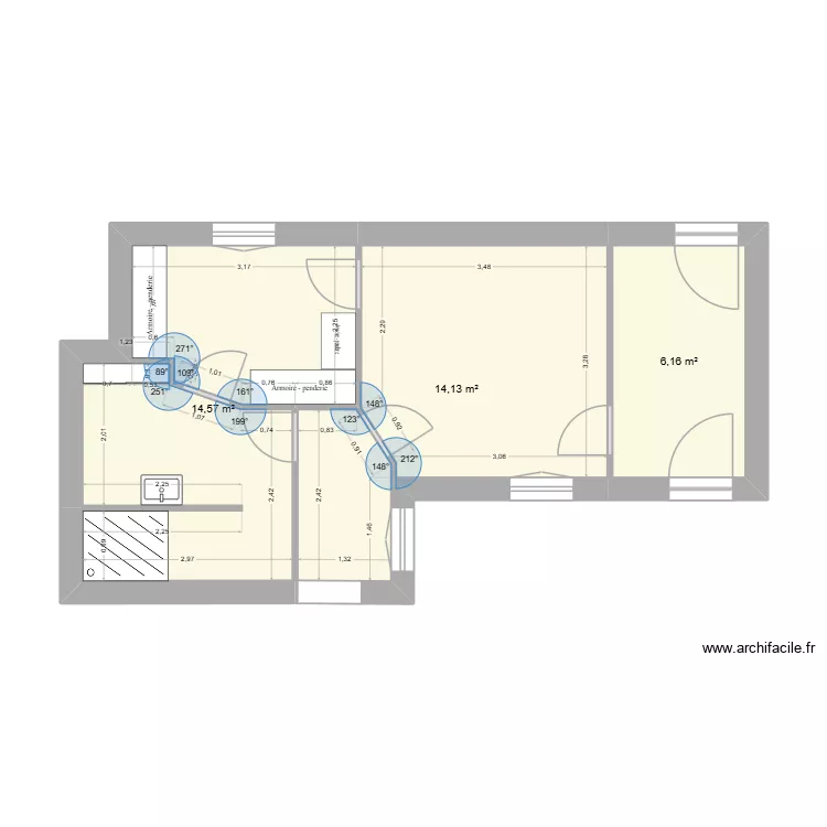 yvon 1. Plan de 3 Pièces et 35 m²