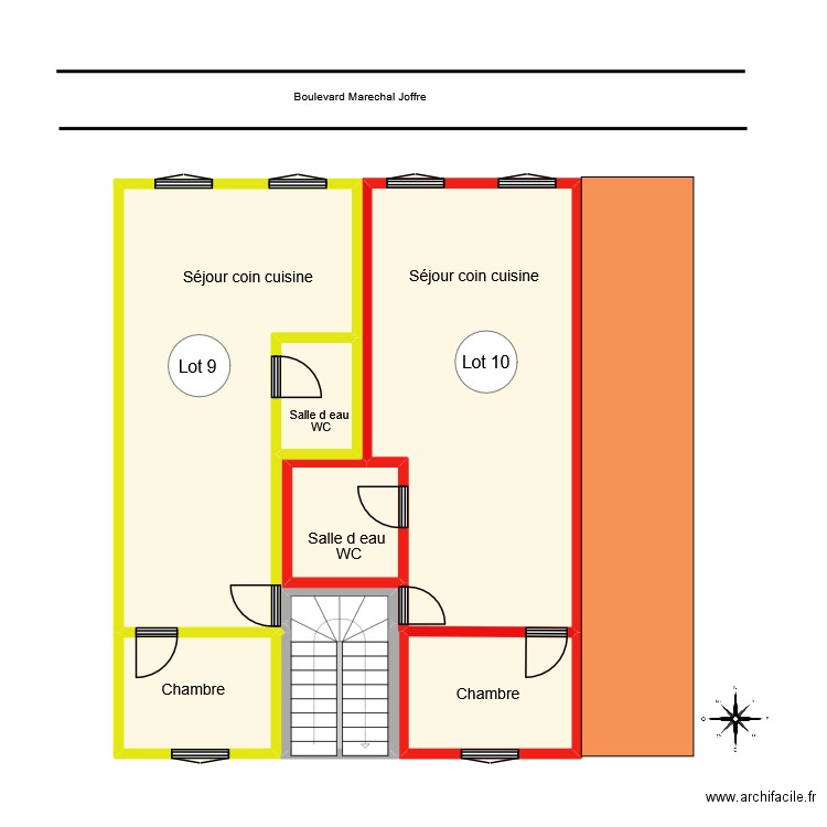 appart  1 er. Plan de 8 pièces et 71 m2