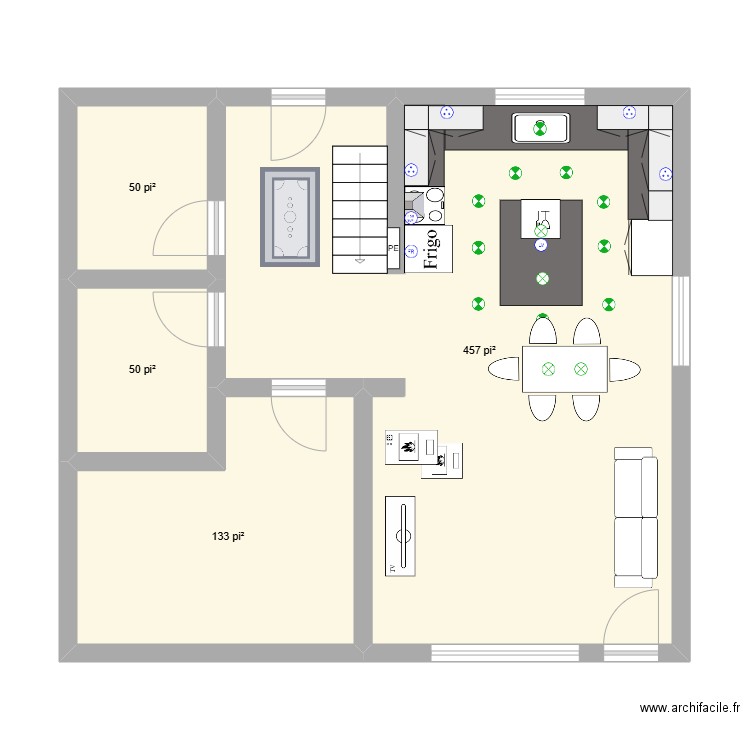 Cuisine Marjorie #1. Plan de 4 pièces et 64 m2