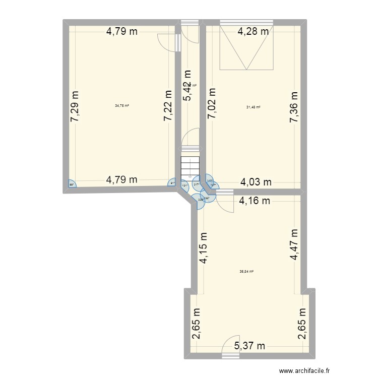 RDC. Plan de 4 pièces et 108 m2