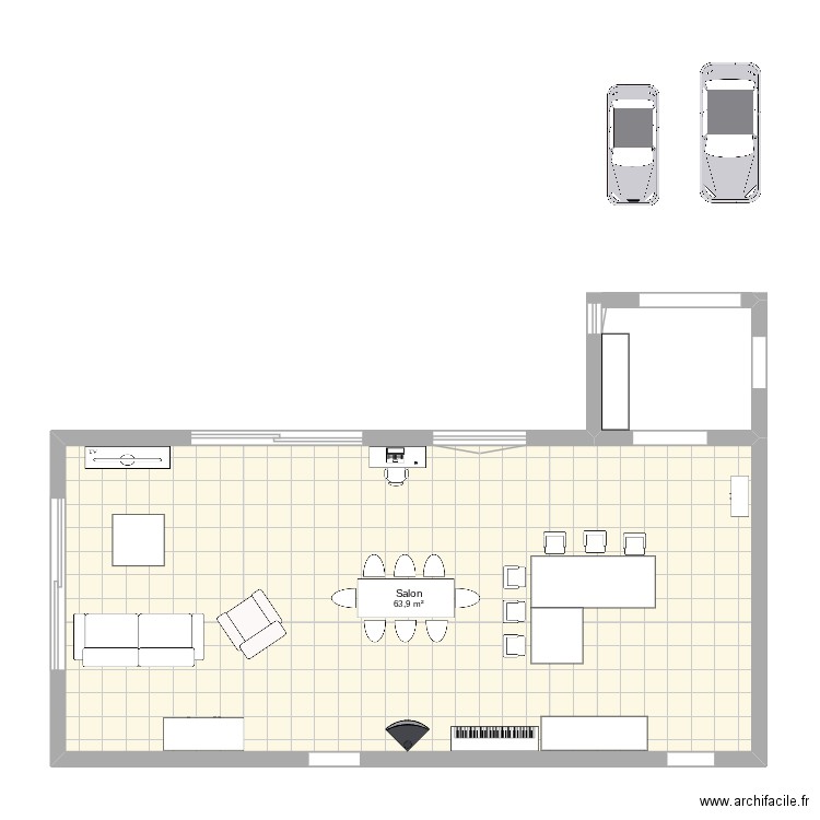 SALon. Plan de 1 pièce et 64 m2