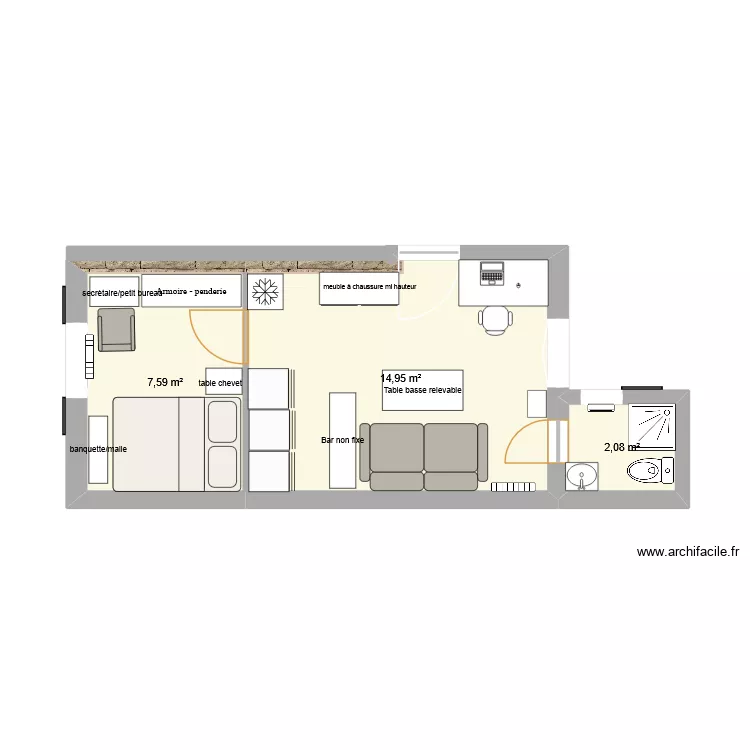 rdc lolo3. Plan de 3 Pièces et 25 m² rdc lolo3. Plan de 3 Pièces et 25 m²