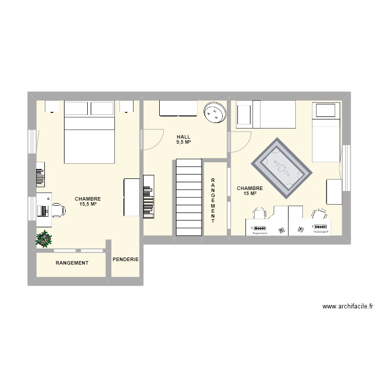 ETAGE ERNAGE. Plan de 5 pièces et 44 m2