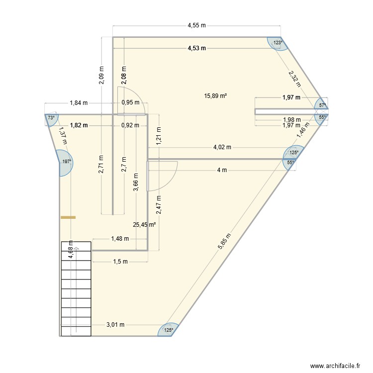 Etage duplex. Plan de 2 pièces et 41 m2