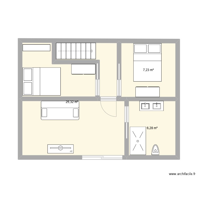 Garage étage. Plan de 3 pièces et 39 m2