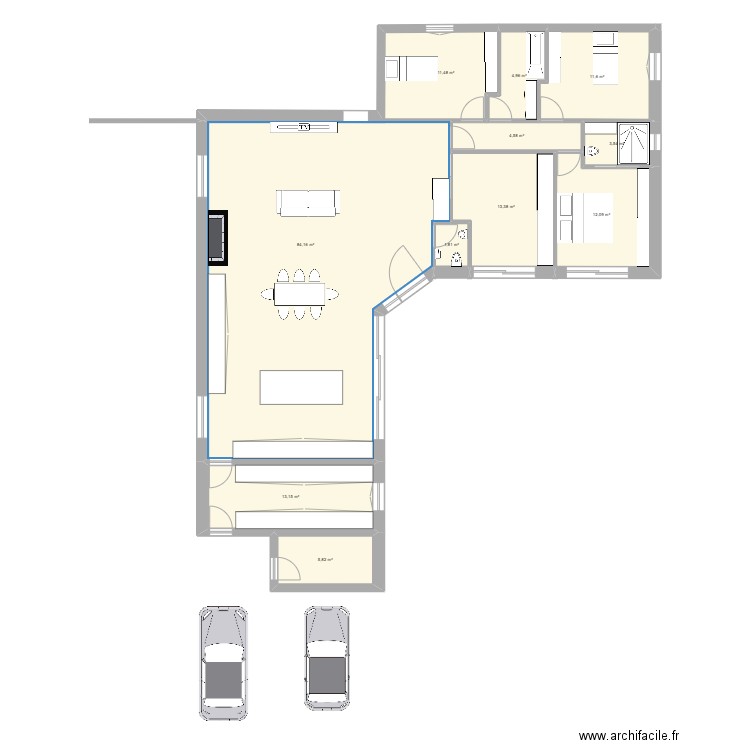 Poulailler à rénover. Plan de 11 pièces et 167 m2