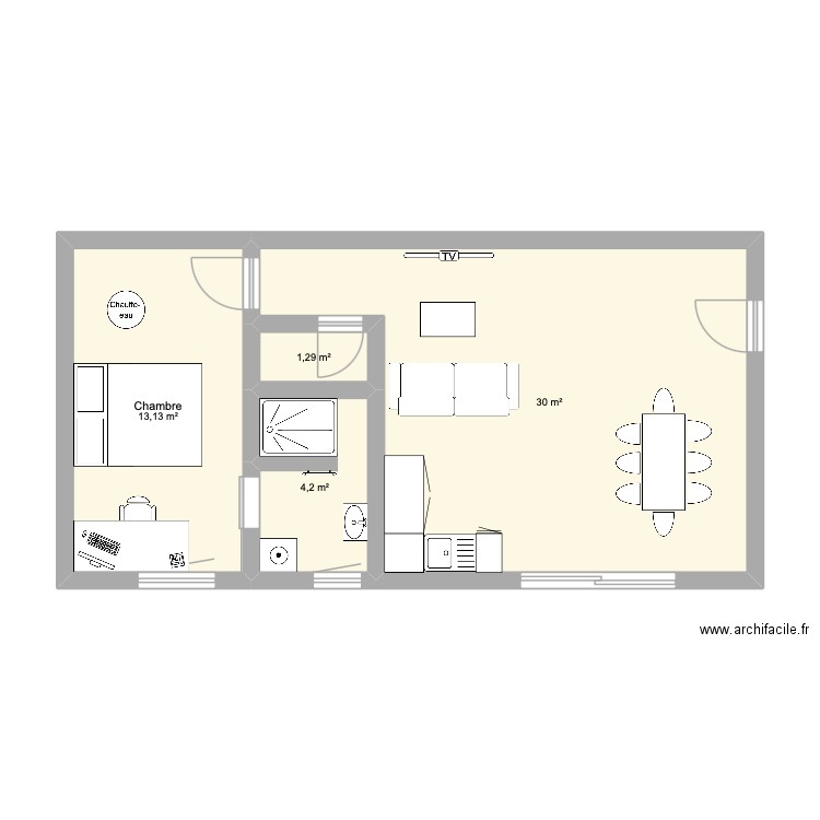 appart Pouilley 2. Plan de 4 pièces et 49 m2