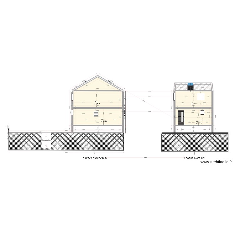 Façade Nord Ouest. Plan de 4 pièces et 68 m2