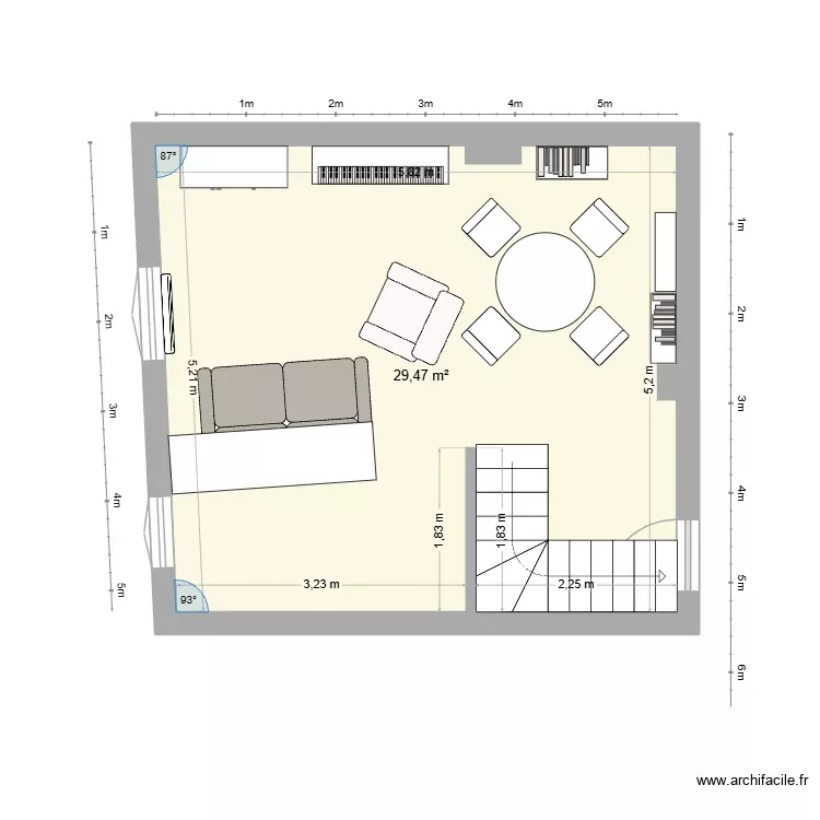 Nezot Salon. Plan de 1 Pièce et 29 m²
