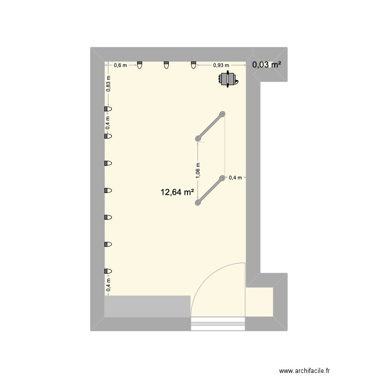 Plisson. Plan de 2 pièces et 13 m2
