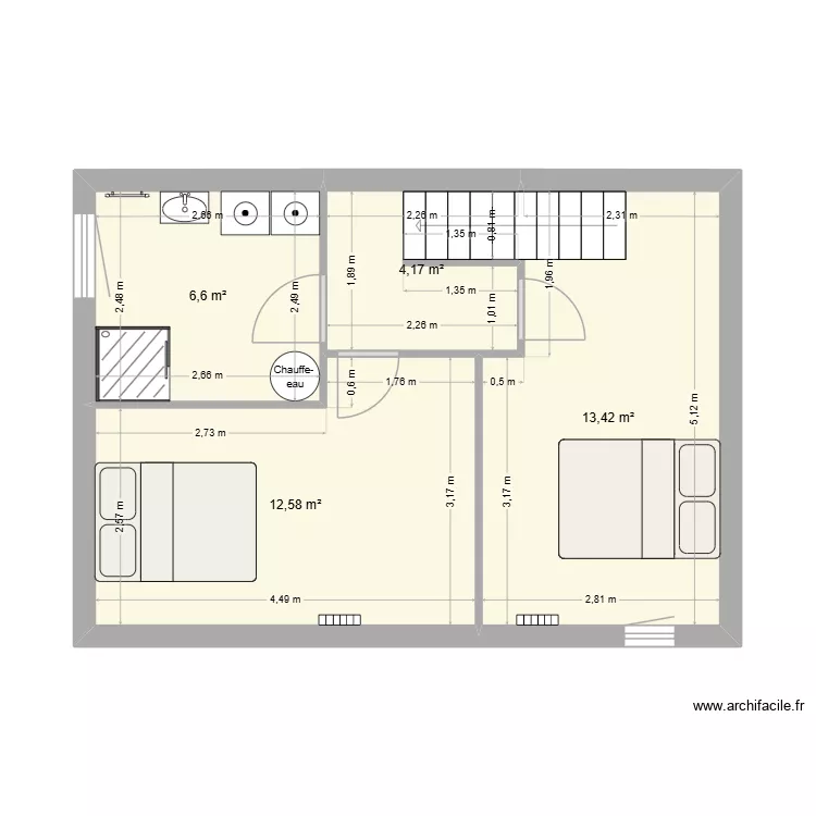 locatif aile droite 1er &eacute;tage. Plan de 4 Pièces et 37 m²