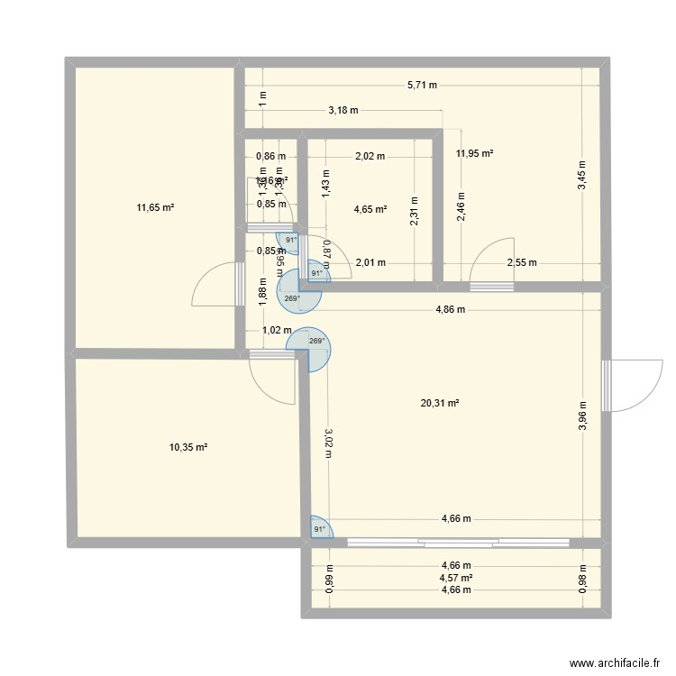 Plan appartement 1 Redoute. Plan de 7 pièces et 65 m2