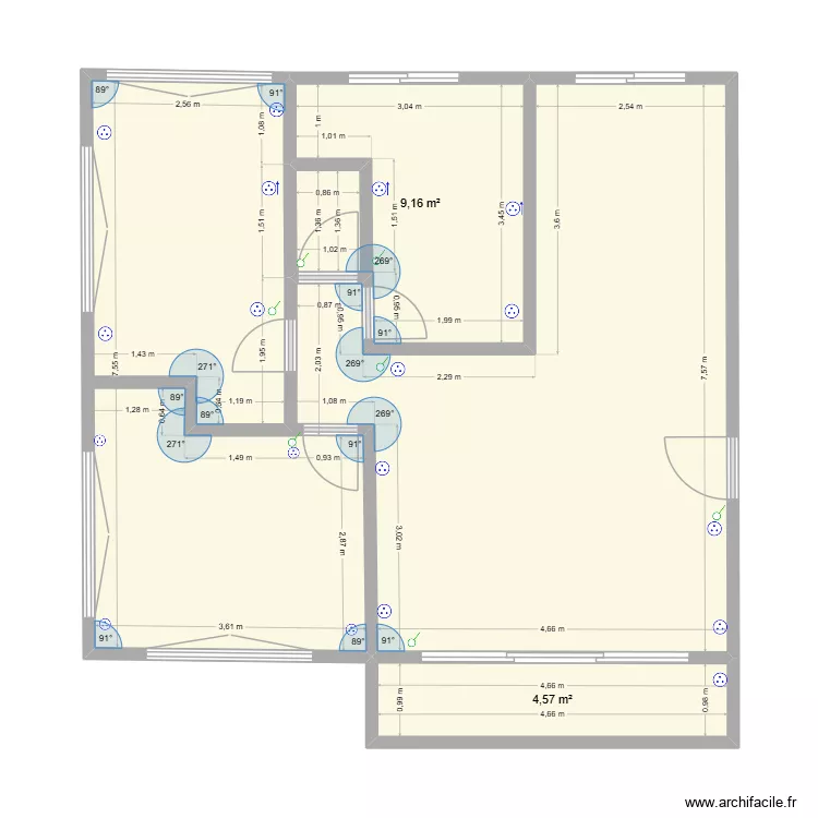 Plan appartement 1 Redoute. Plan de 3  et 65 m²