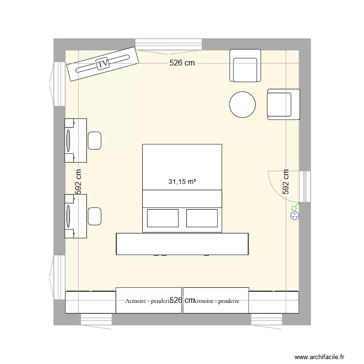 suite parentale etage avec meubles. Plan de 
