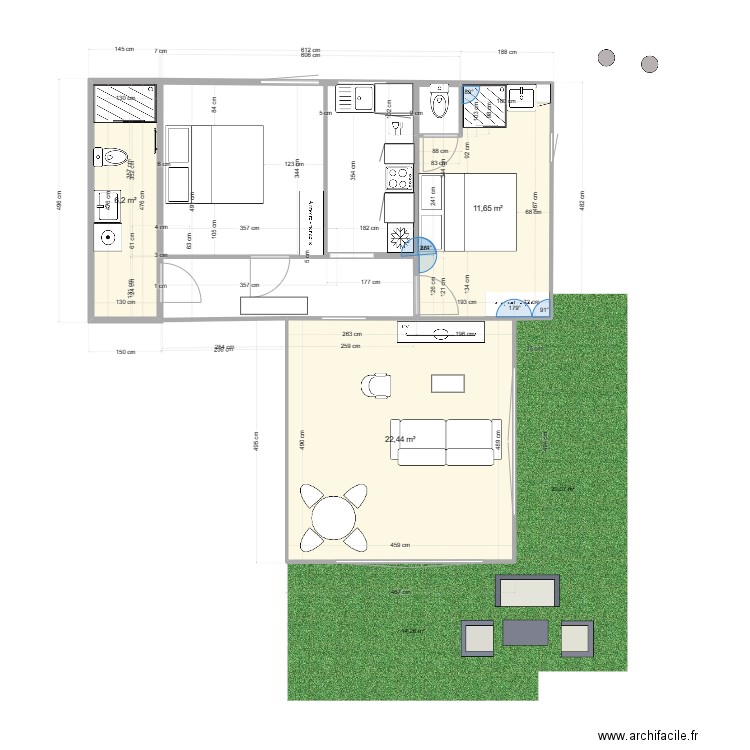 f3 violet extension sur escalier 2. Plan de 3 pièces et 40 m2