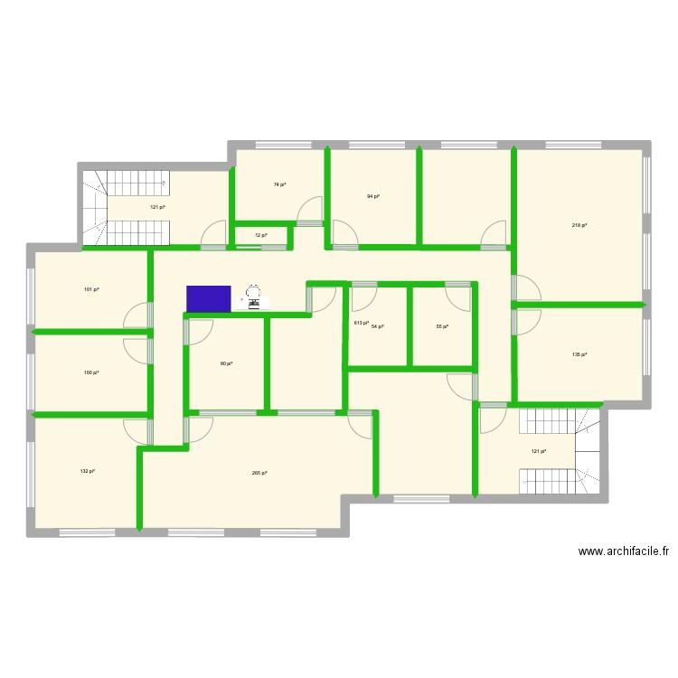 225 Seigneuriale 2e étage 7 B. Plan de 15 pièces et 202 m2