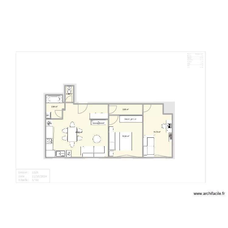 Paris 15. Plan de 6 pièces et 50 m²