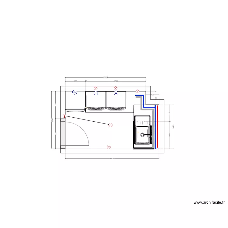 Garde manger plan 2D dessus plomberie &eacute;lectricit&eacute;. Plan de 