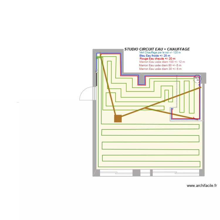 Studio Circuit Eau + Chauffage. Plan de 