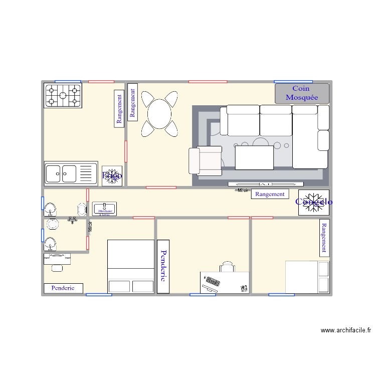 PLAN MEUBLE. Plan de 8 pièces et 32 m2