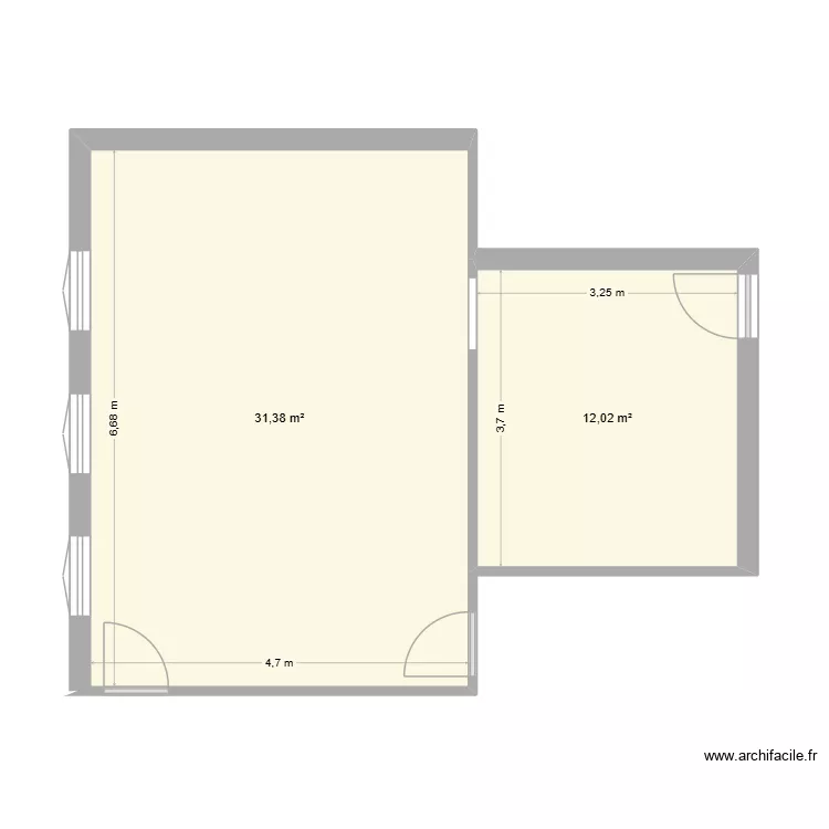 pulsat  1er etage. Plan de 2  et 43 m²