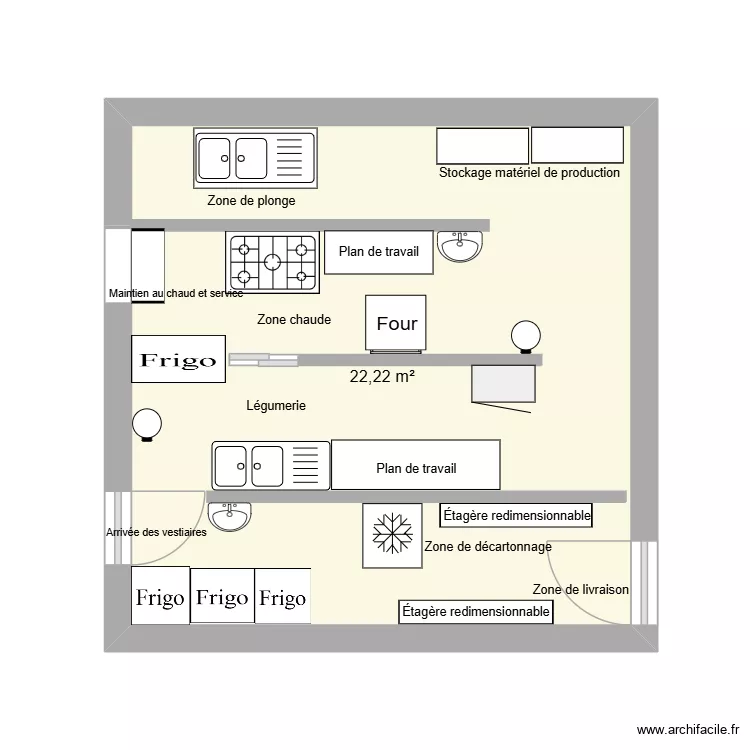 Plan de cuisine Jardins d'Arcadie. Plan de 1  et 22 m²