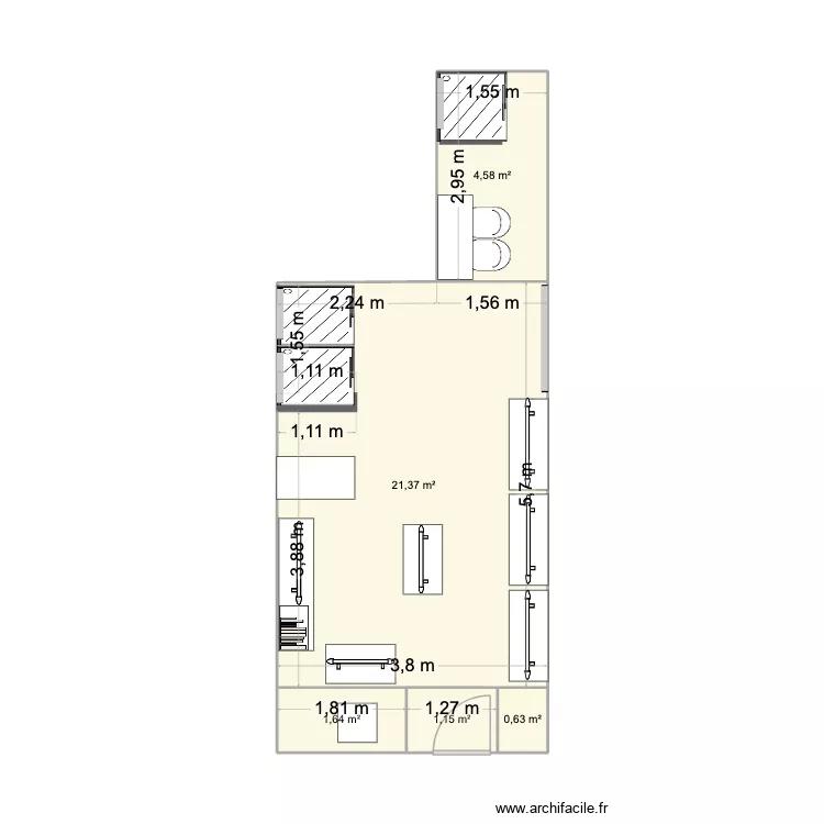 Boutique Passy. Plan de 5  et 29 m²