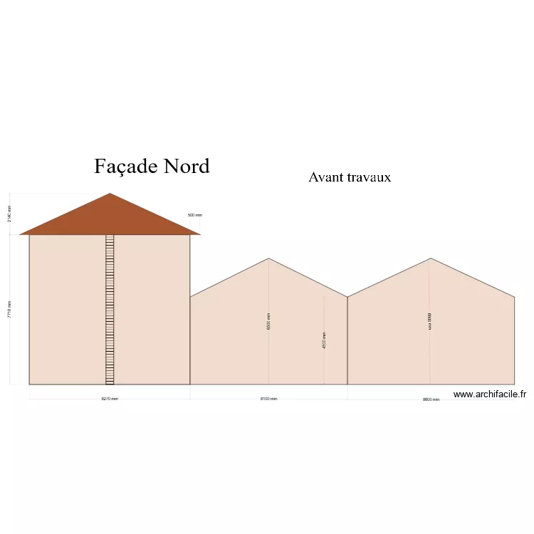 Fa&ccedil;ade nord avant travaux. Plan de 