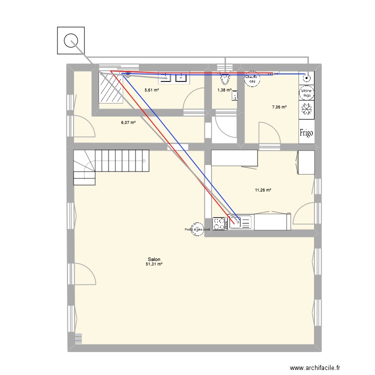 maison irina cleo plomberie. Plan de 6 pièces et 83 m2