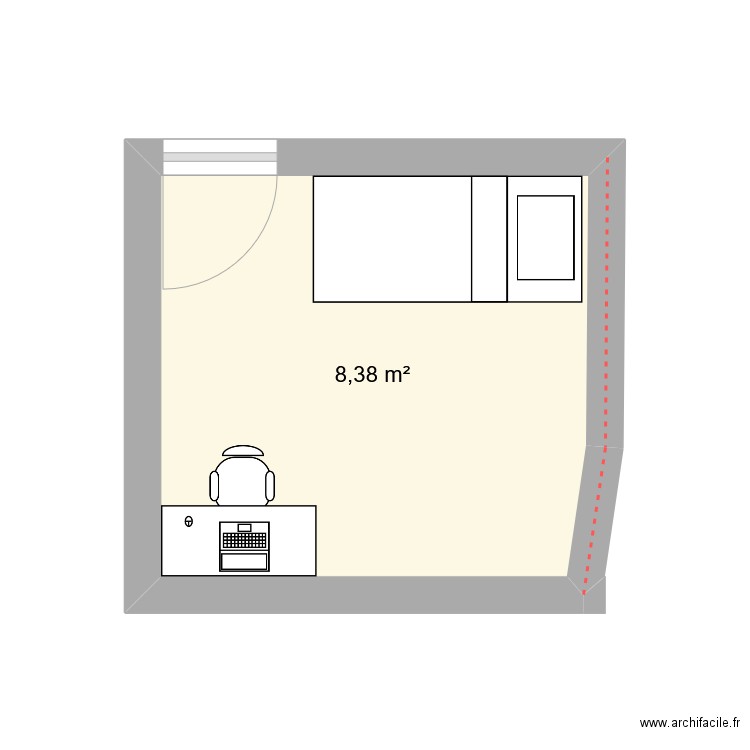 Réaménagement bureau. Plan de 1 pièce et 8 m2