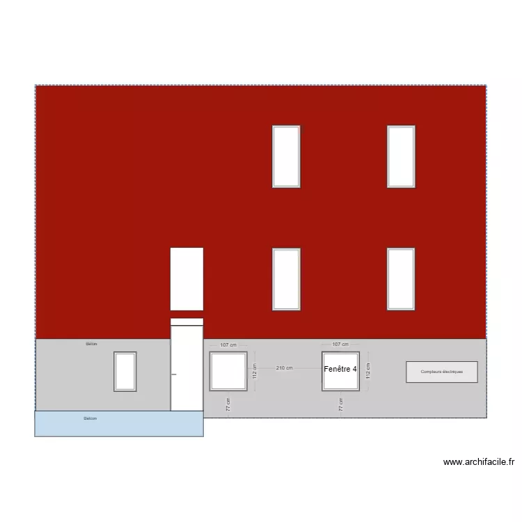 Fa&ccedil;ade lat&eacute;rale fen&ecirc;tre apr&egrave;s travaux. Plan de 