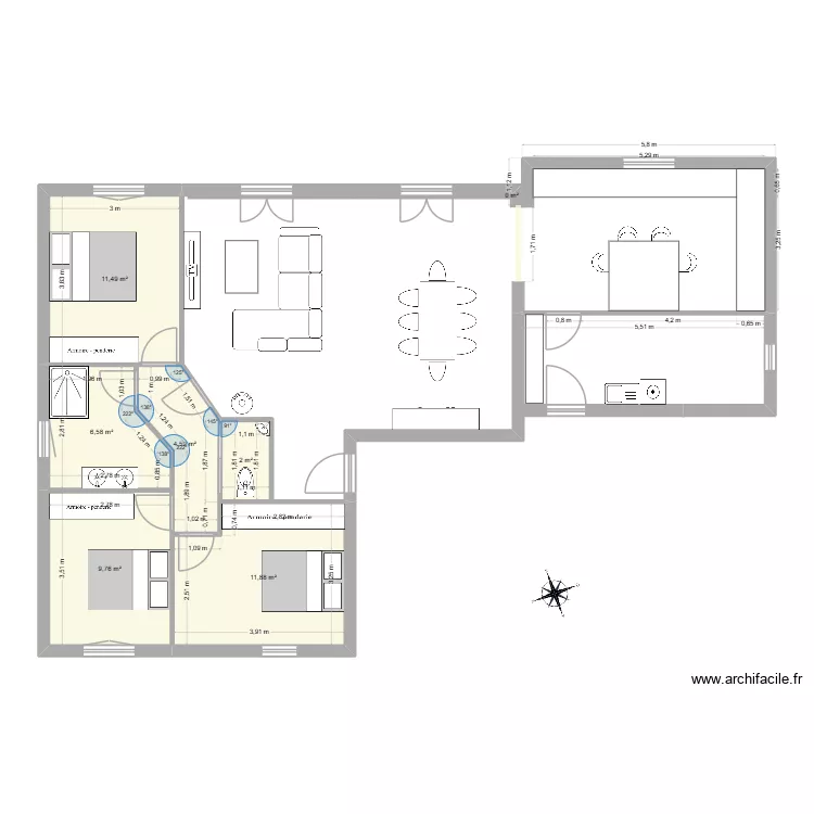 Thib & Pasc V2. Plan de 7  et 46 m²