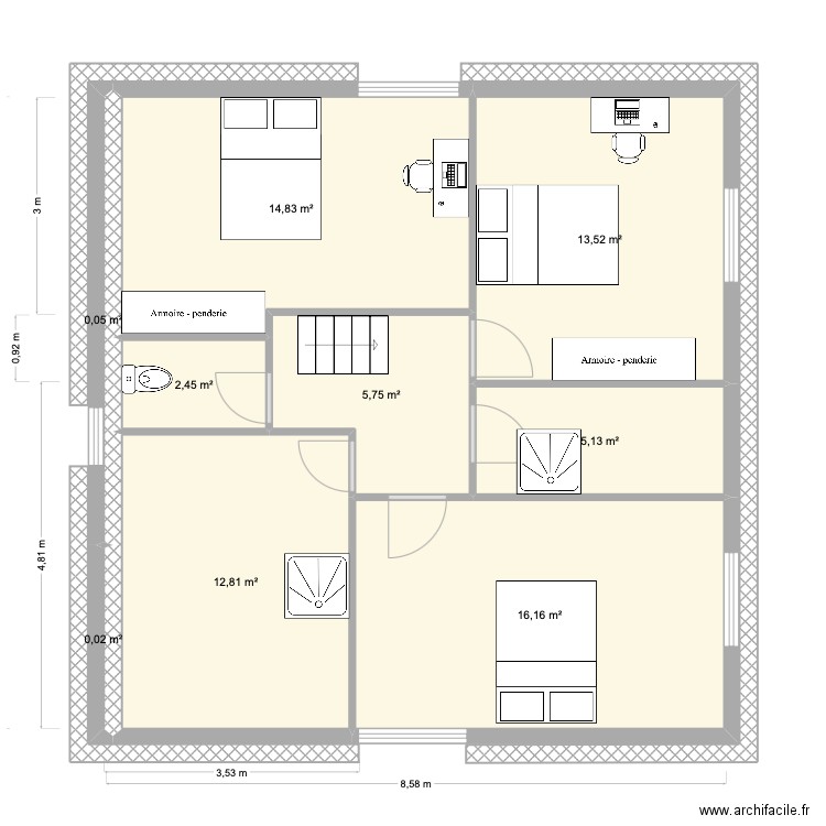2e étage Coloc. Plan de 9 pièces et 71 m2