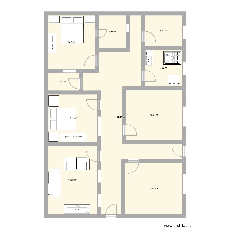 keur imam. Plan de 10 pièces et 133 m2