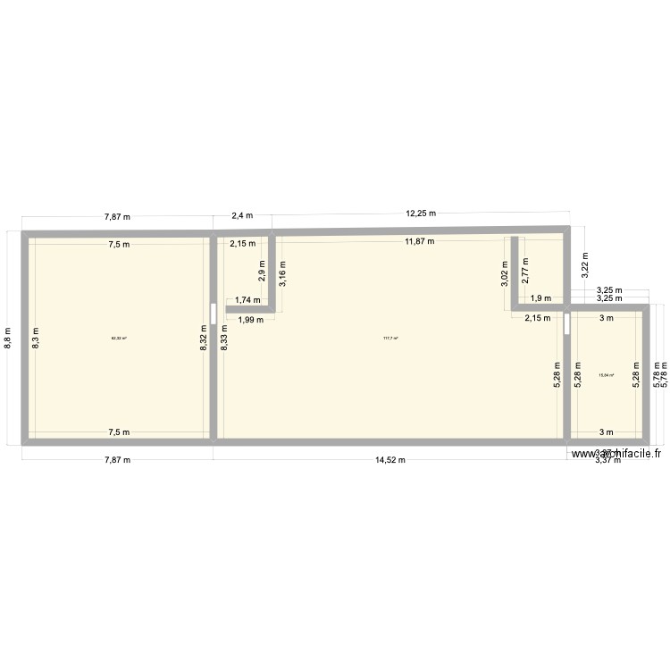 PROJET. Plan de 3 pièces et 196 m2