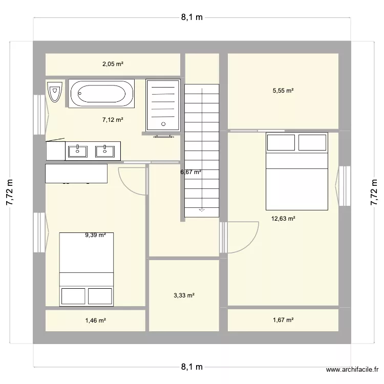 Kerbospern &eacute;tage. Plan de 9  et 50 m²