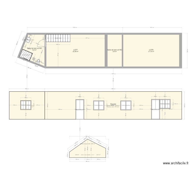 dependance fond. Plan de 4 pièces et 56 m2