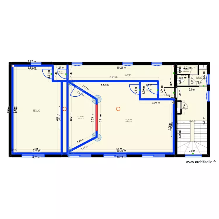 MJ music studio - r+1 &eacute;tat projet&eacute; avec r&eacute;gie. Plan de 15  et 147 m²